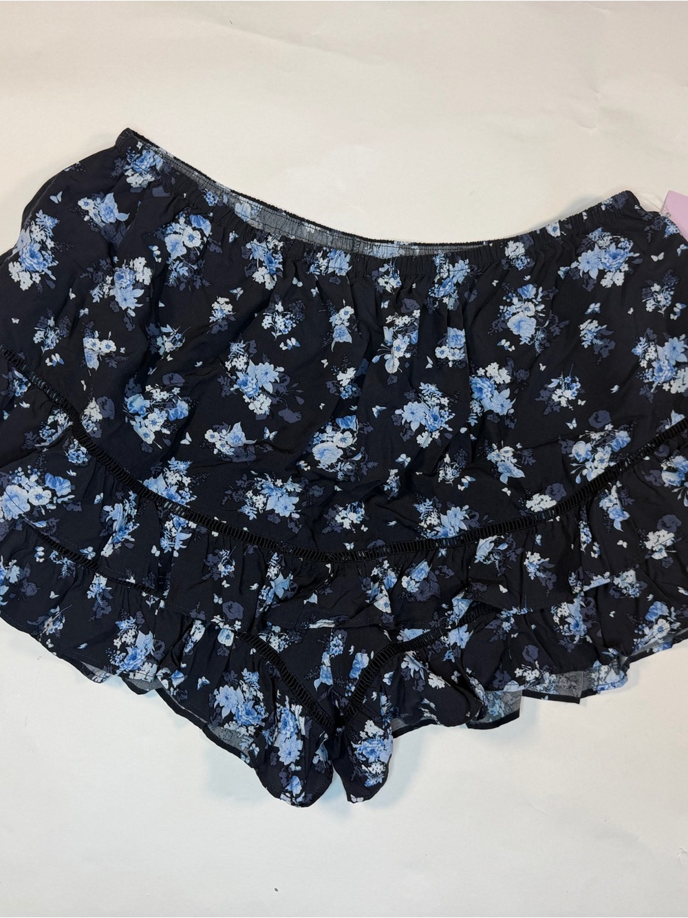 wild fable Black Floral High-Waist Shorts with Blue Flowers